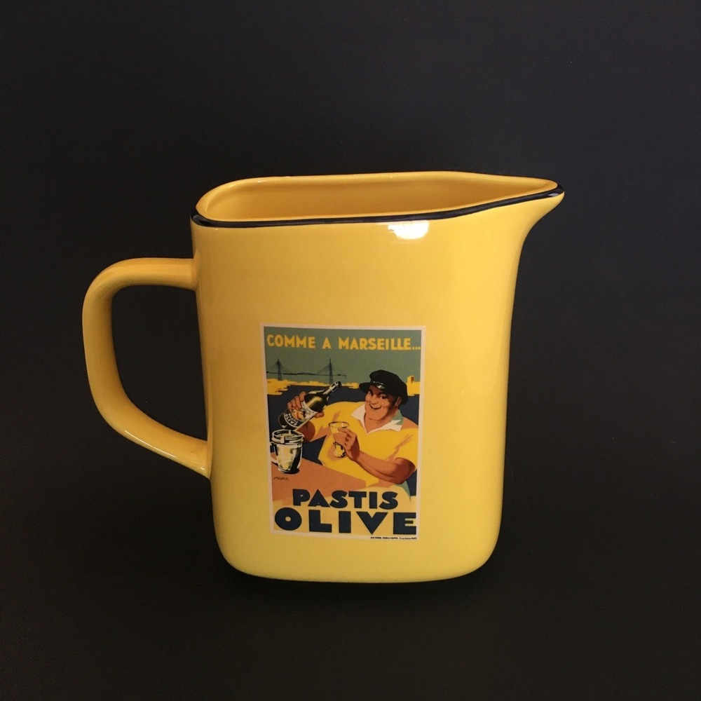 Vintage Kiss That Frog Comme A Marseille Yellow Pottery Ceramic Drink Pitcher